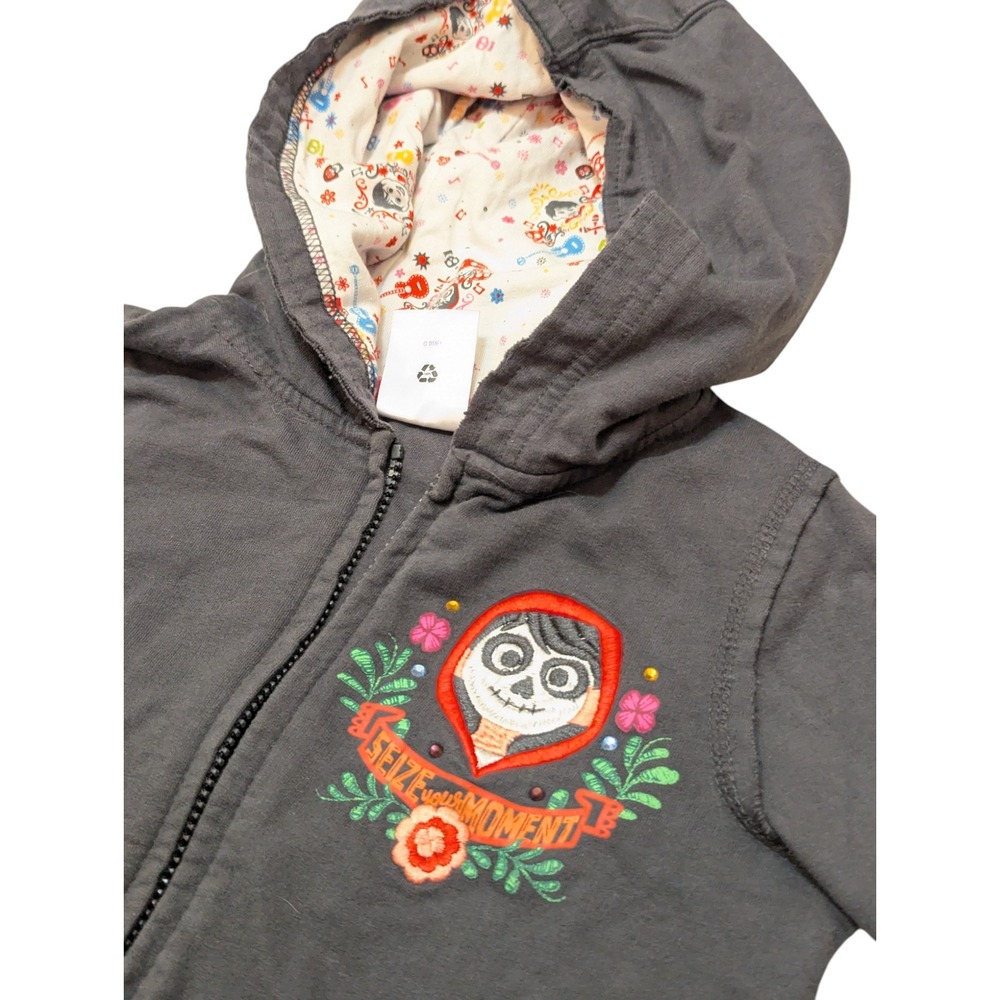 Disney‎ Coco Movie Zip Up Hoodie Embroidered Art Gray Kids Size 9/10